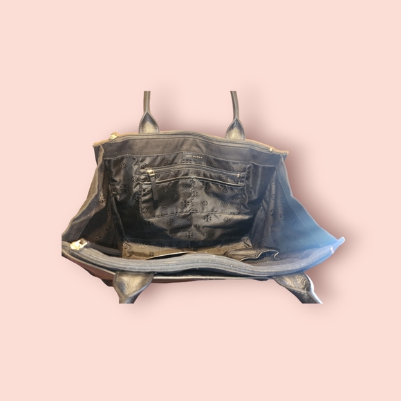 Tory Burch Ella Pebble Leather and Canvas Tote Large Shoulder Everyday Luxury - Picture 6 of 10